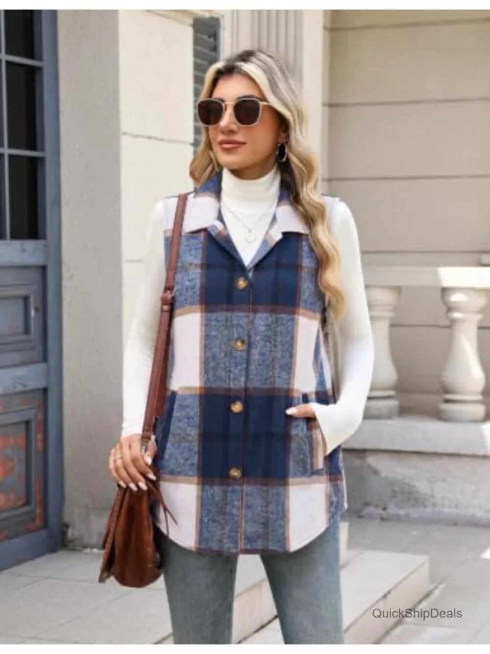 Zeagoo Plaid Flannel Vest for Women Sleeveless Button Down Lapel Collar